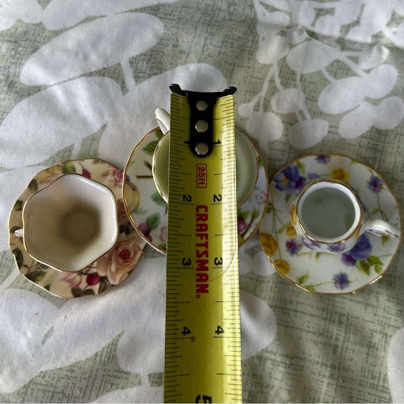 VTG Mini Porcelain Tea Cups Attached Saucers Trinket Cottagecore Floral Set x3 - Picture 10 of 14